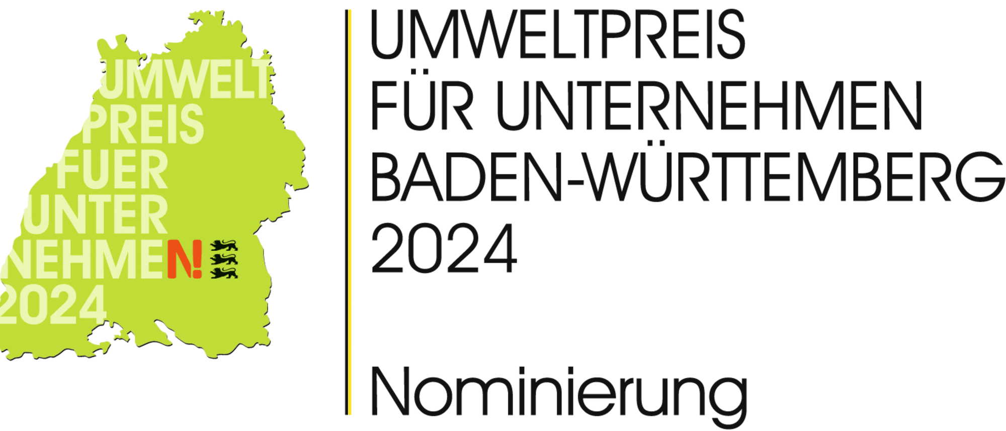 Ein Logo, dass aus einer gründen Landkarte von Baden-Württemberg und dem Text Umweltpreis Baden-Württemberg Nominierung besteht. 