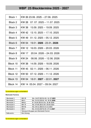 Blocktermine 2025/2026